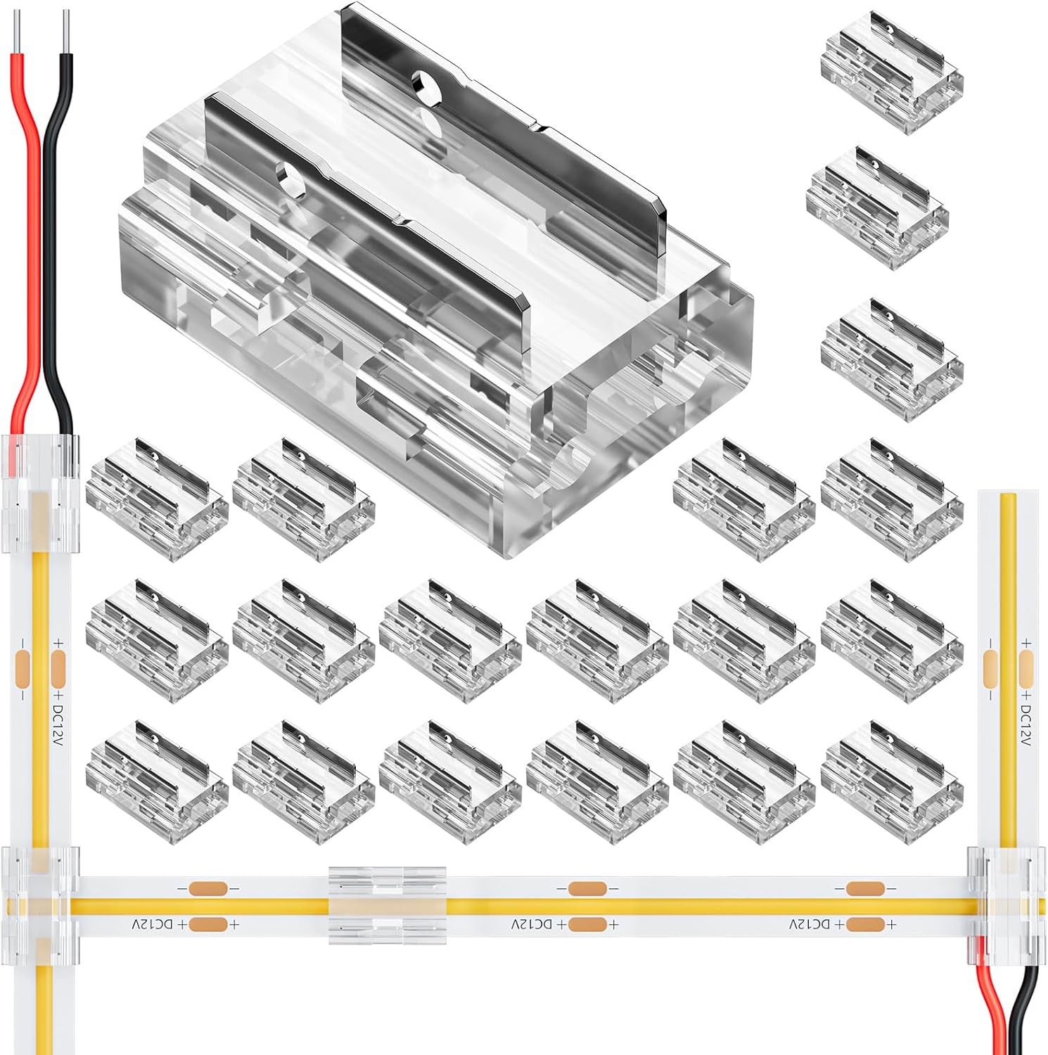 20 Pack 8-in-1 LED Strip Connectors, for 8mm 2-Pin COB/SMD 2835/3528 LED Strips