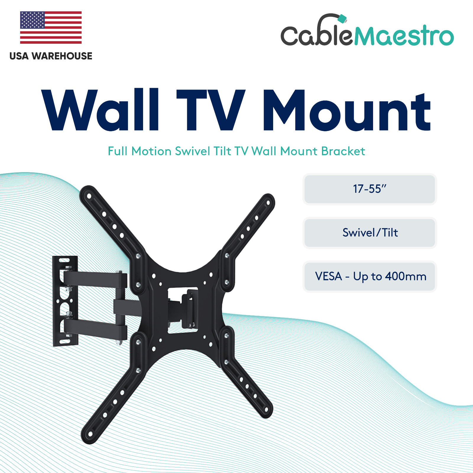 23-55 inch Full Motion Swivel Tilt VESA Bracket for Small Apartments & Studios