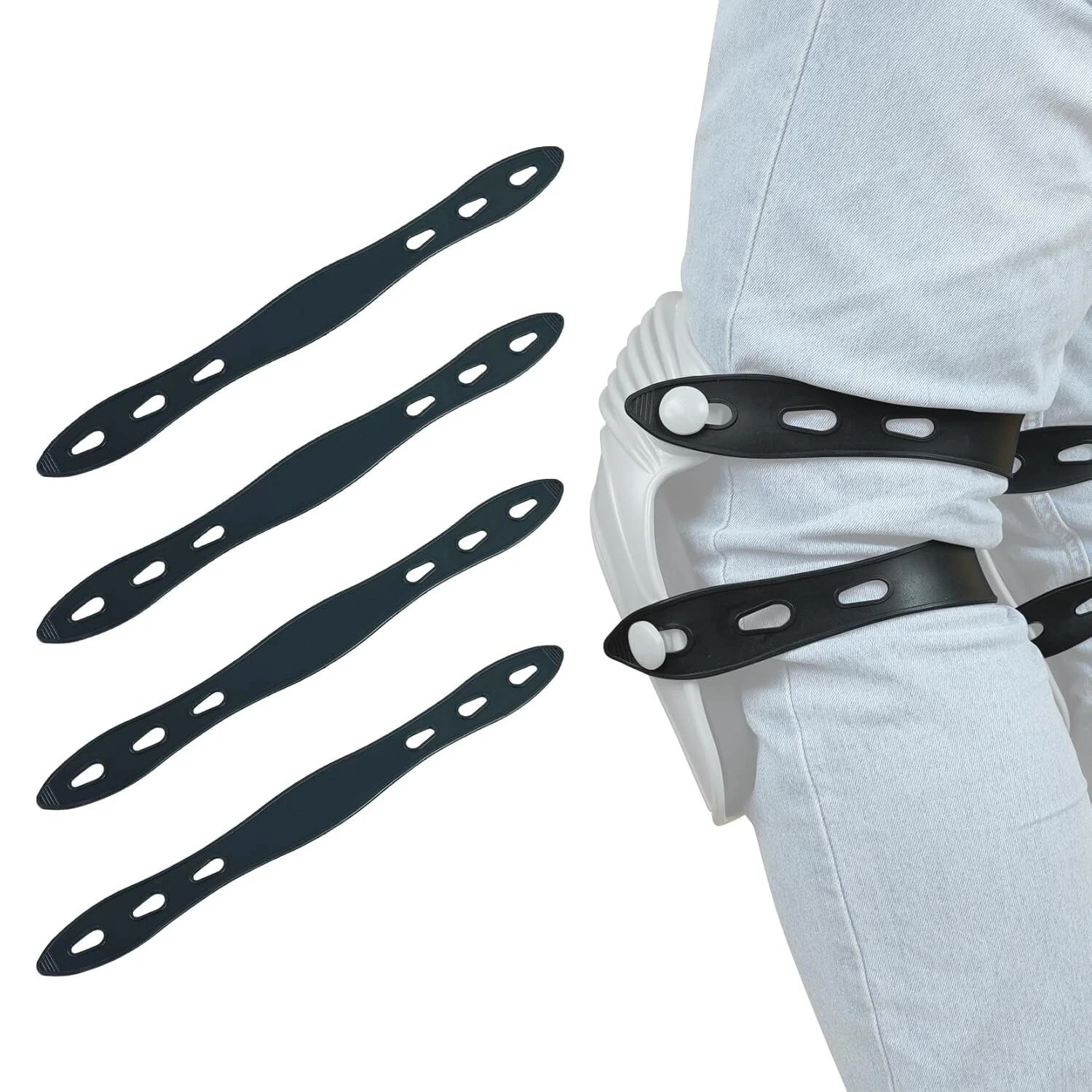 Rubber Straps for Knee Pads, Replacement Straps for Knee Pads, Set of 4, Black