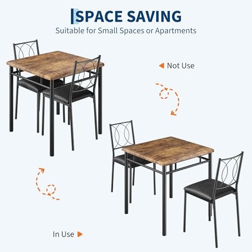 Space-Saving Dining Table Set for 2 – 3-Piece Farmhouse Wooden Table & |