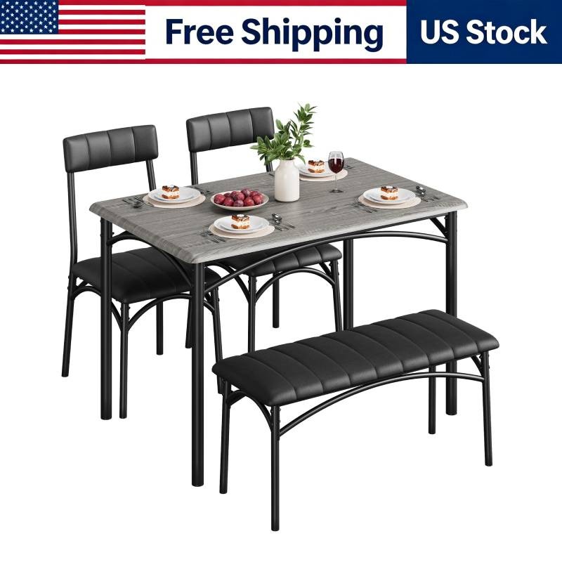 Upholstered Chairs & Bench Dining Set 4-Person Rectangular Kitchen Table Home