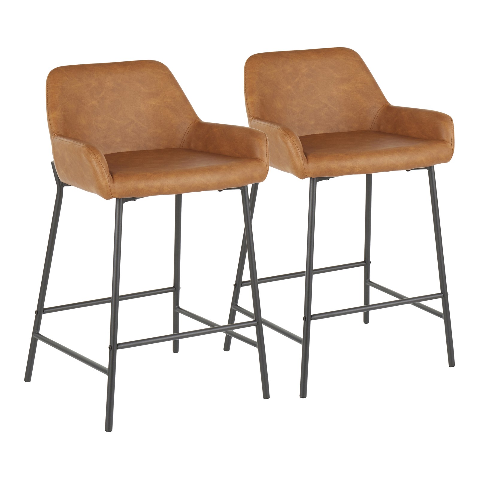 Daniella Industrial Counter Stool in Black Metal and Camel Faux Leather by  -