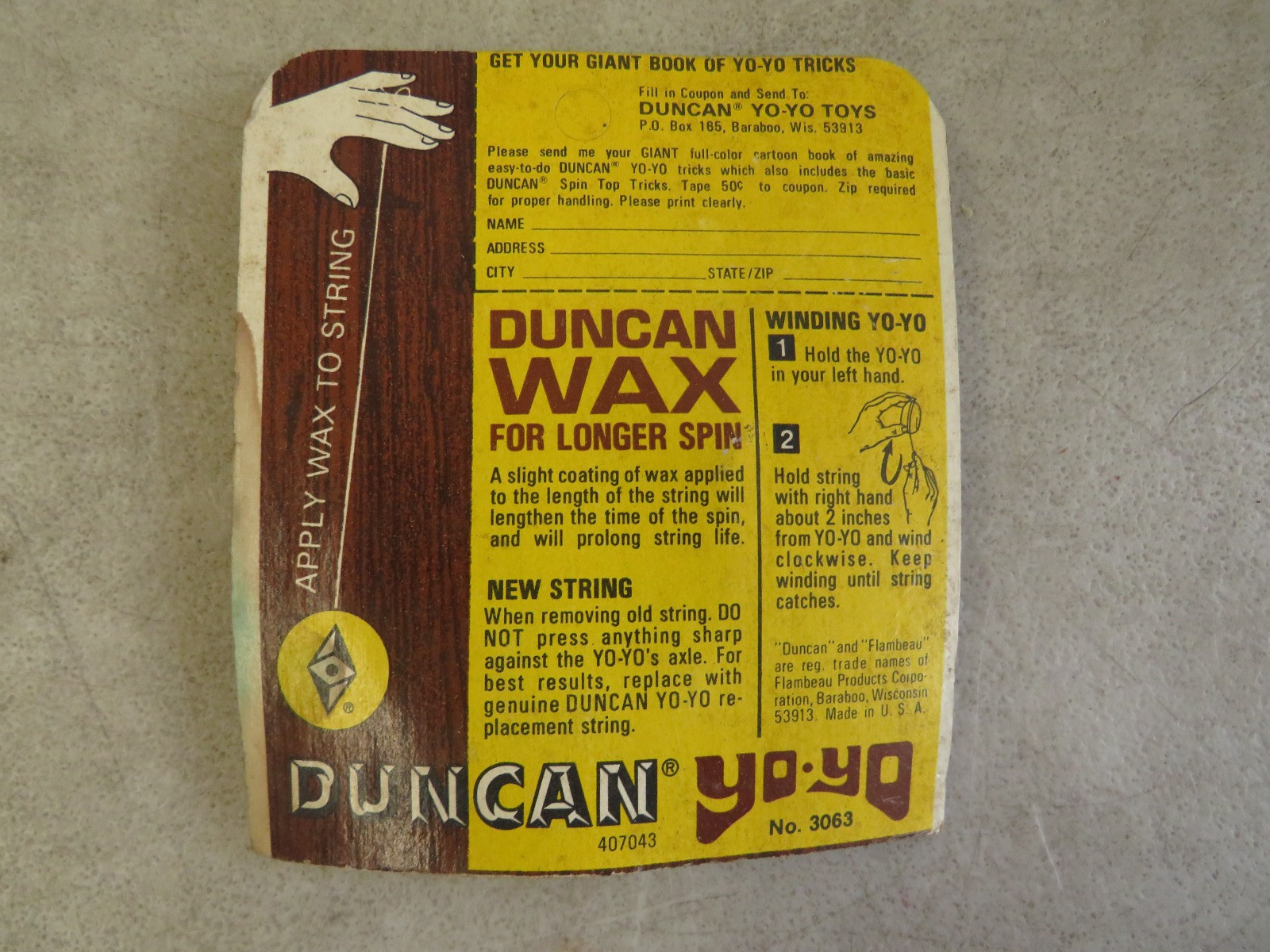 Vintage Yo-Yo Duncan Wax & Replacement Strings Pack Flambeau MIP
