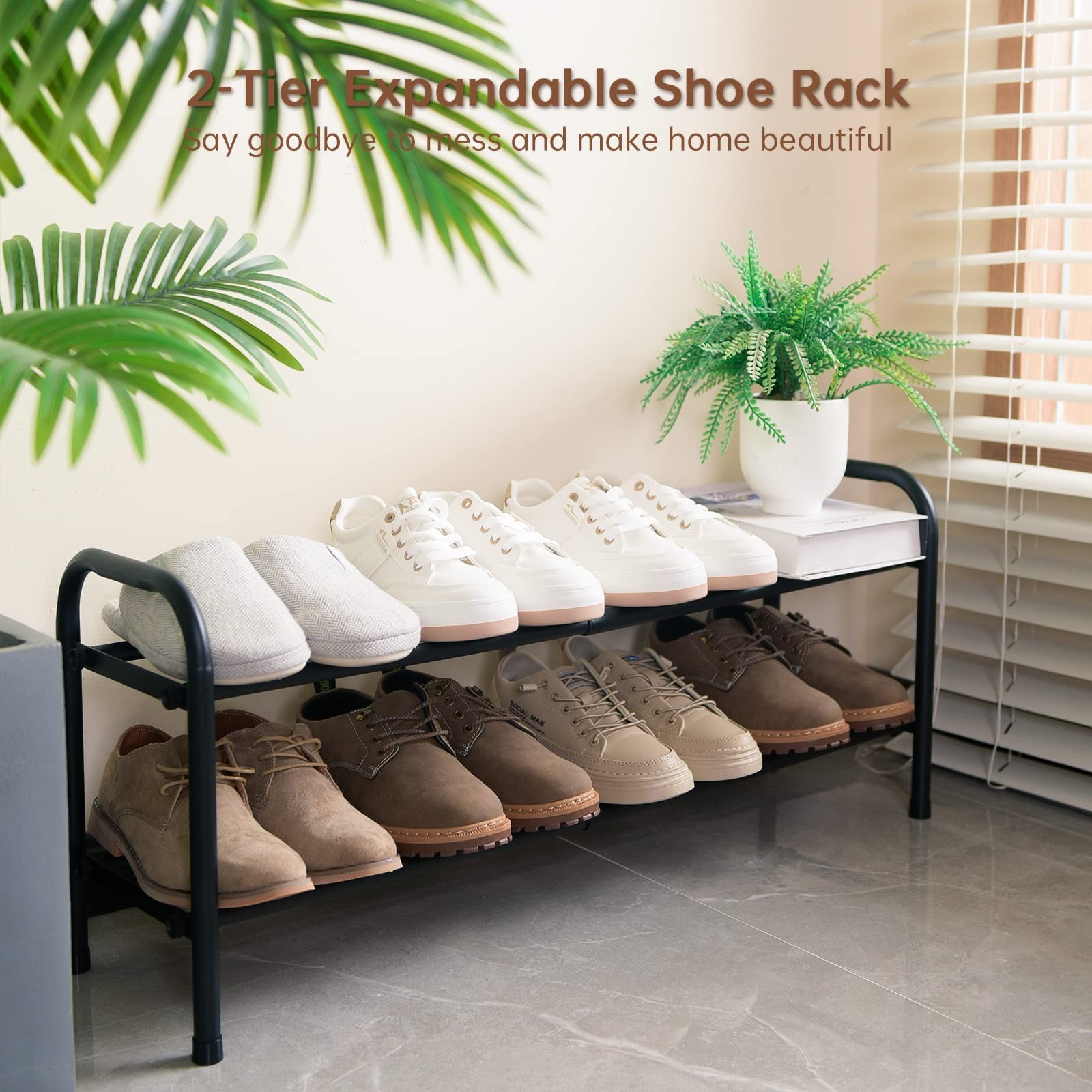2-Tier Expandable Shoe Rack,Adjustable Shoe Shelf Storage Organizer Heavy Dut...