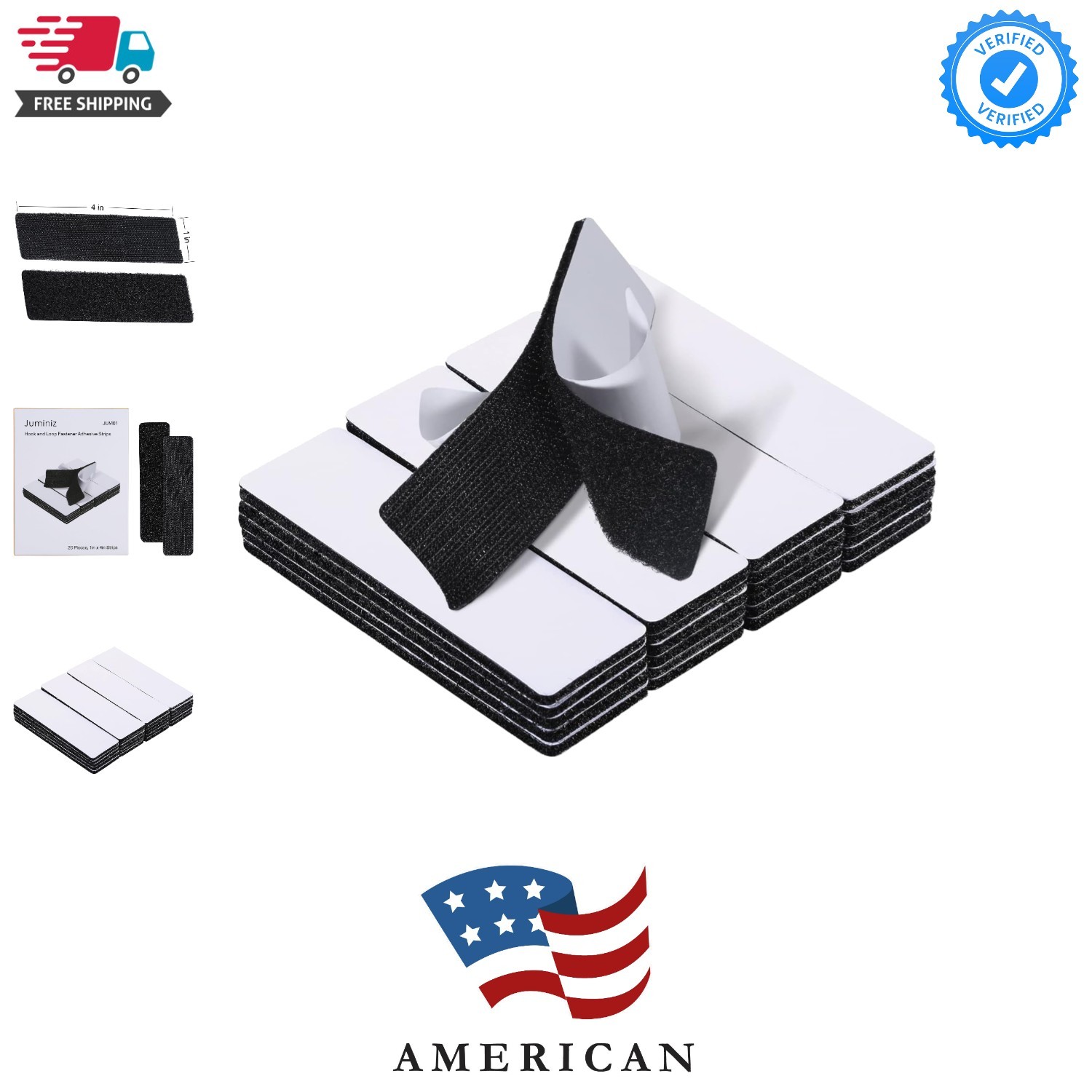 20 Sets 1x4 Inch Hook and Loop Fastener Strips with Adhesive Heavy Duty Doubl...
