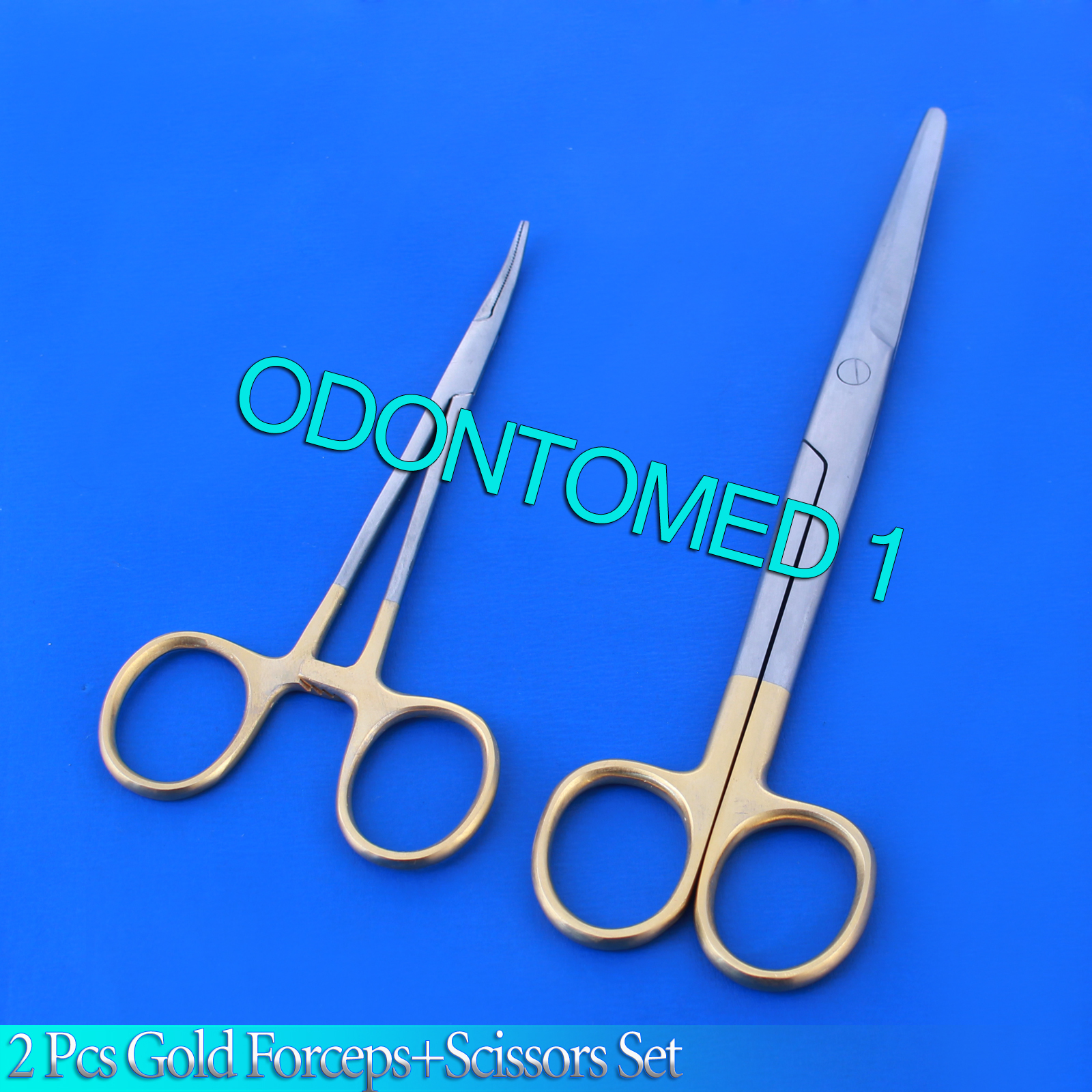 2 PCS GOLD HANDLE SUTURE KIT MOSQUITO FORCEPS CVD + MAYO SCISSORS CVD