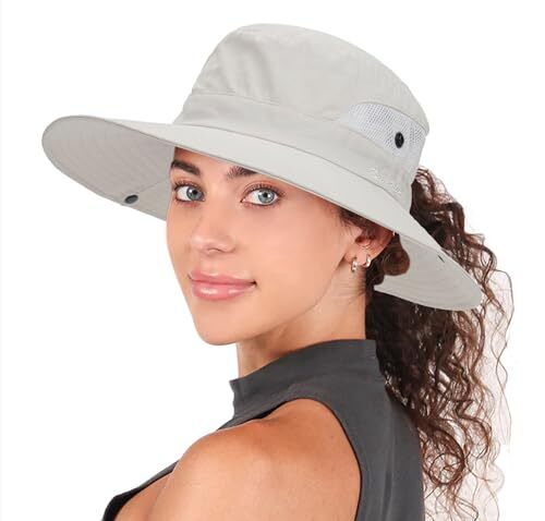 Womens Summer Sun Hat Beach Hat Wide Brim Outdoor UV Medium Solid Beige