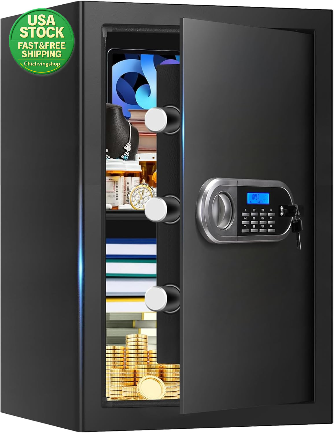 Large Home Safe Fire Water Proof Digital Lock 3.4 Cuft Anti-Theft Keypad