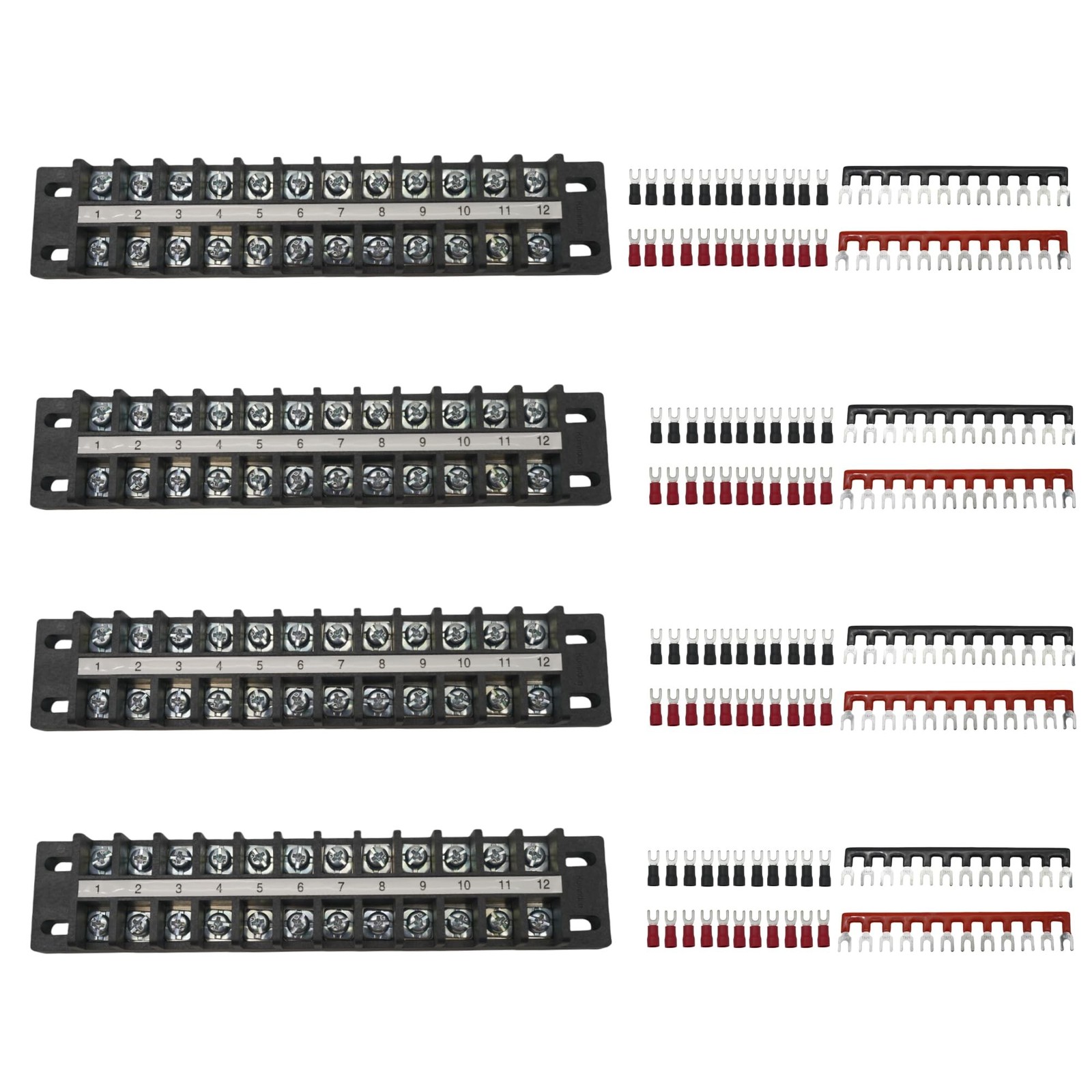 Terminal Blocks Strip – 4 Sets of 12-Position 600V 25A Terminal Blocks wit