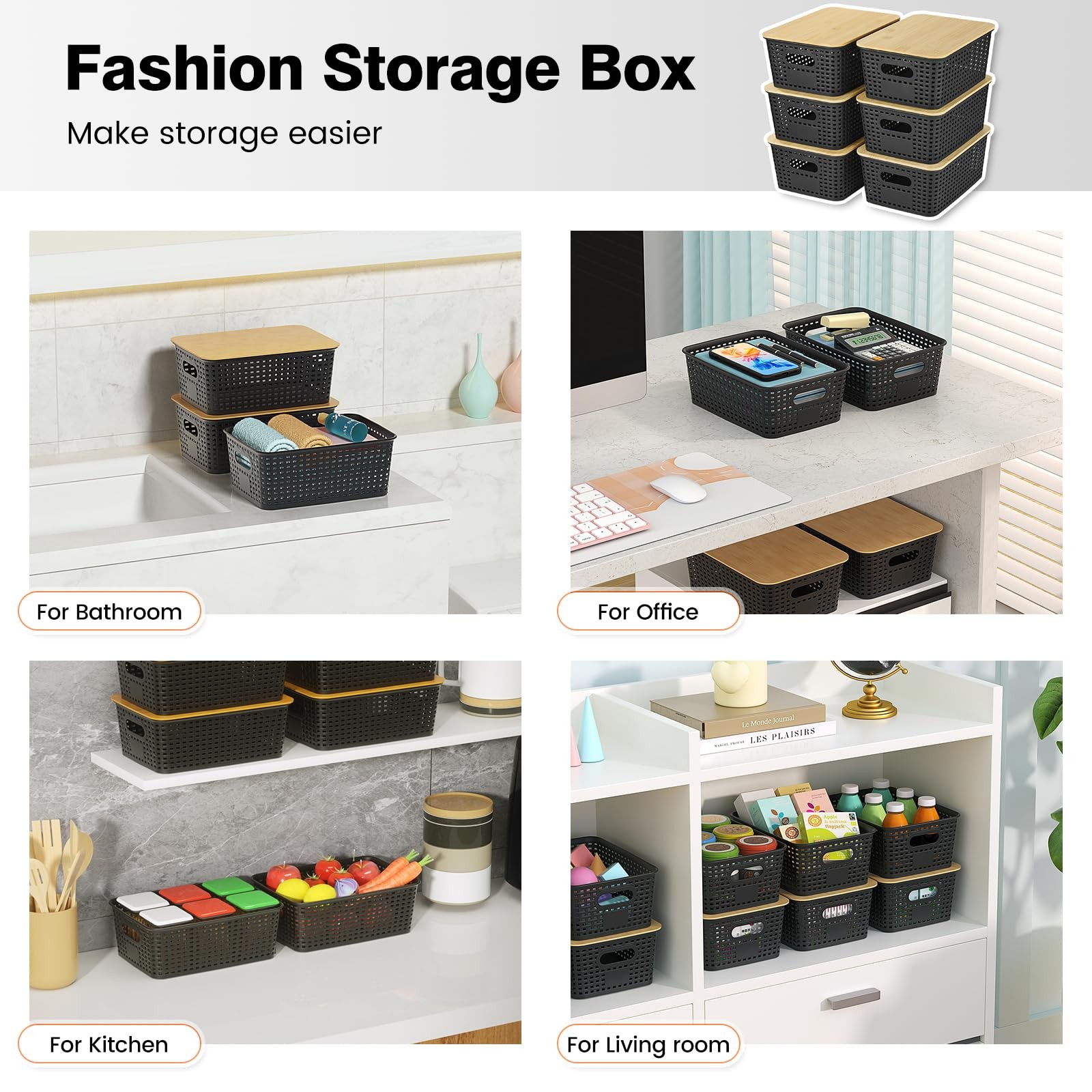 Plastic Storage Baskets With Lid - Plastic Storage Containers Stackable Stora...