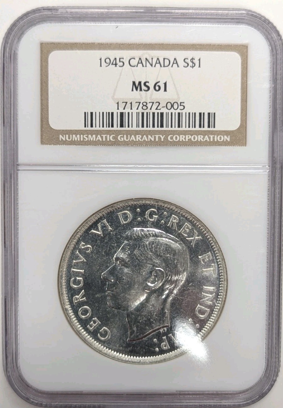 1945 CANADA  SILVER DOLLAR NGC MS-61 UNC  KEY DATE- Z380