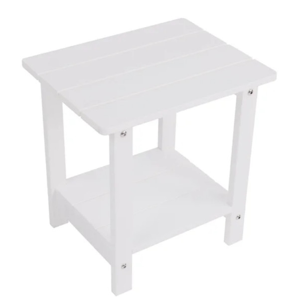 2-Tier Outdoor Side Table Wood For Garden Pool Backyard Balcony Patio White