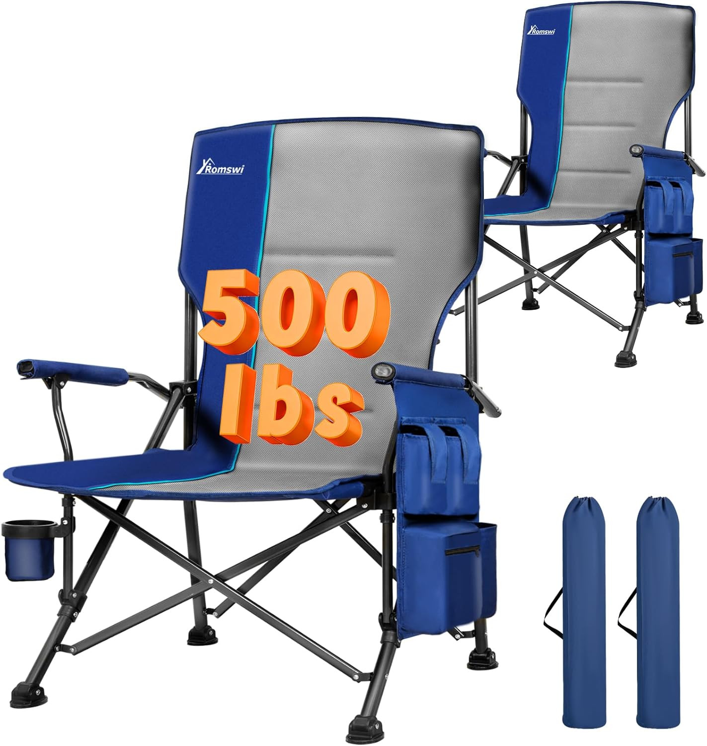 Oversized Camping Chairs 2 Pack, 500 LBS Heavy Duty Folding Lawn Chairs with Har