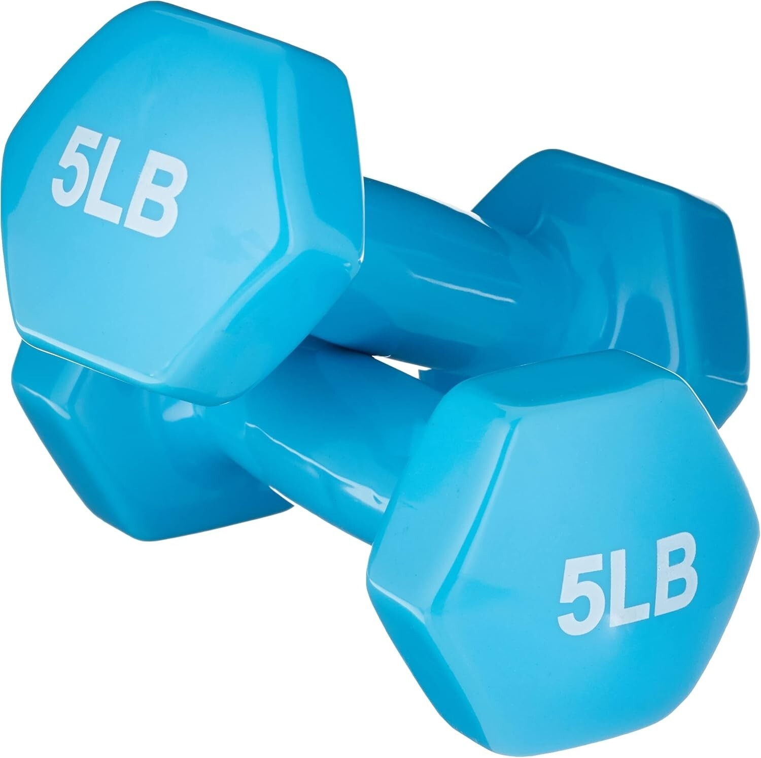 5lb Pair Dumbbells Vinyl Coated Hex Dumbbell Hand Weights Home Gym, Light Blue