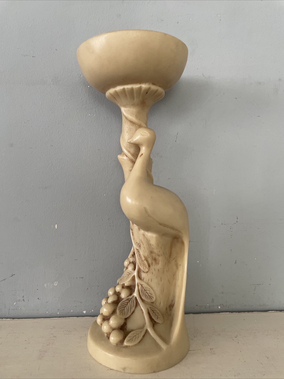 1960’a Resin Peacock Tall Candle Flower Holder - 31cn High (S98)