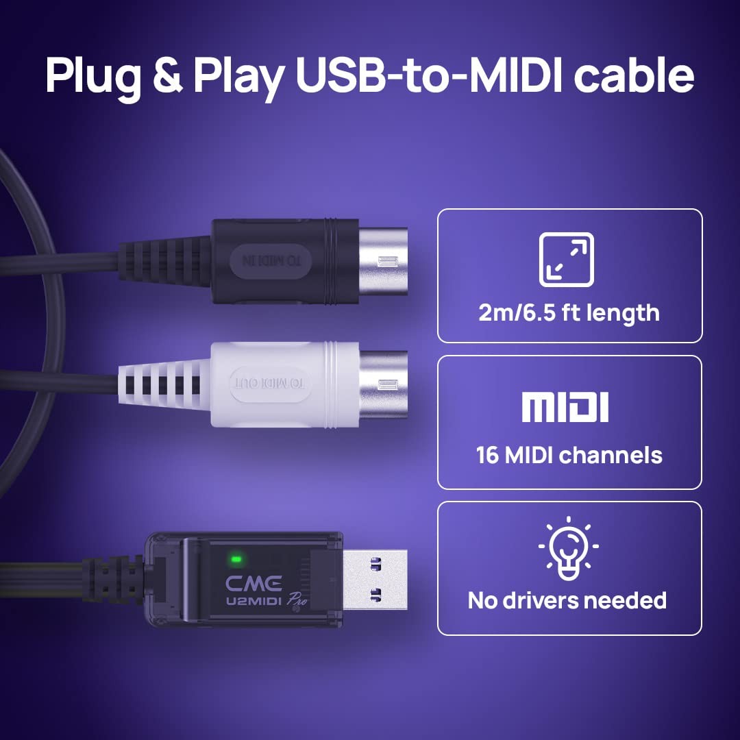 High-Speed USB MIDI Cable with Filter and Mapper - 6.5ft Plug & Play Interface