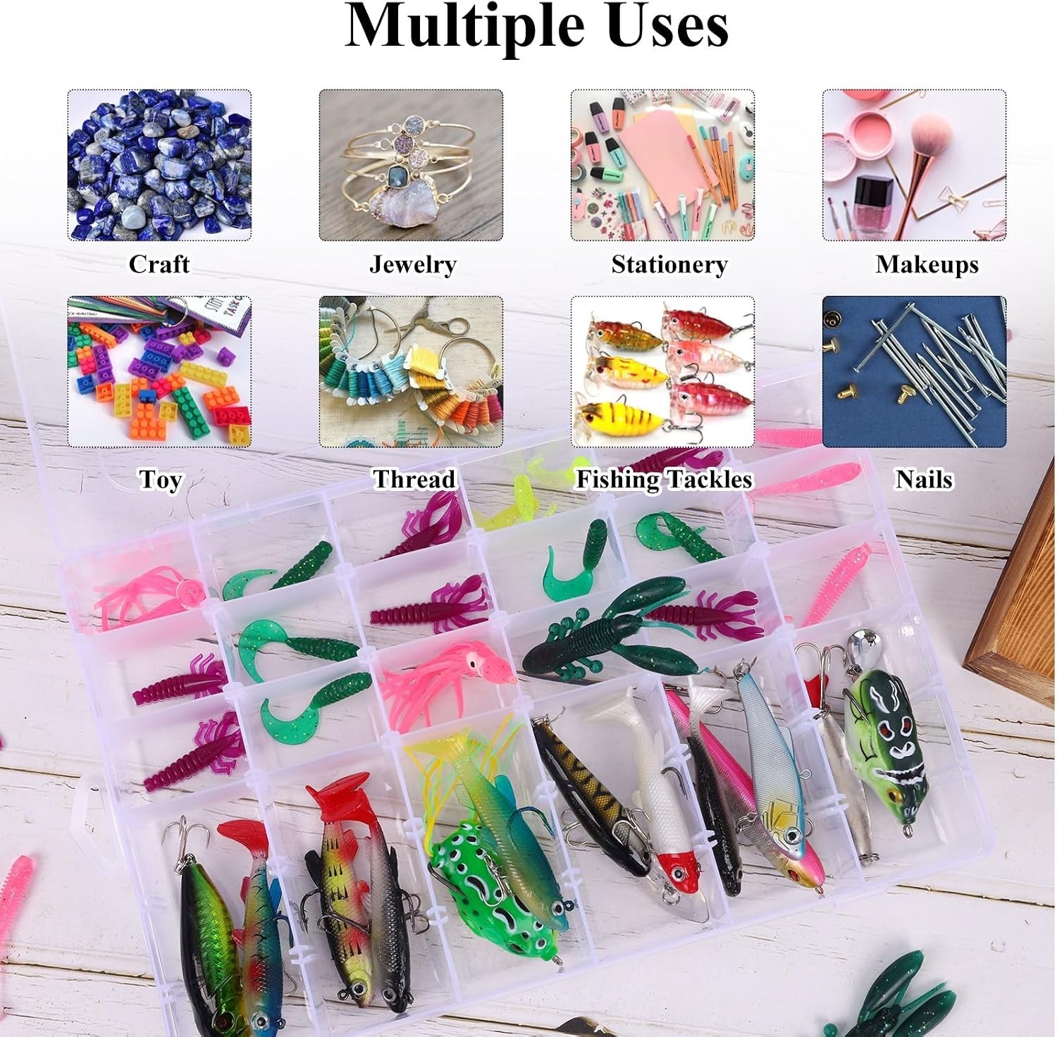 Transparent Bead Organizer Set - 4 Boxes with 36 Adjustable Compartments