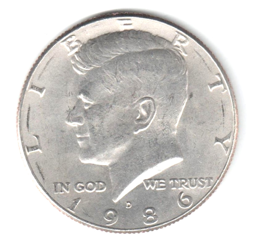 1986 D  KENNEDY JFK HALF DOLLAR AVERAGE CIRCULATED - FREE SHIPPING!