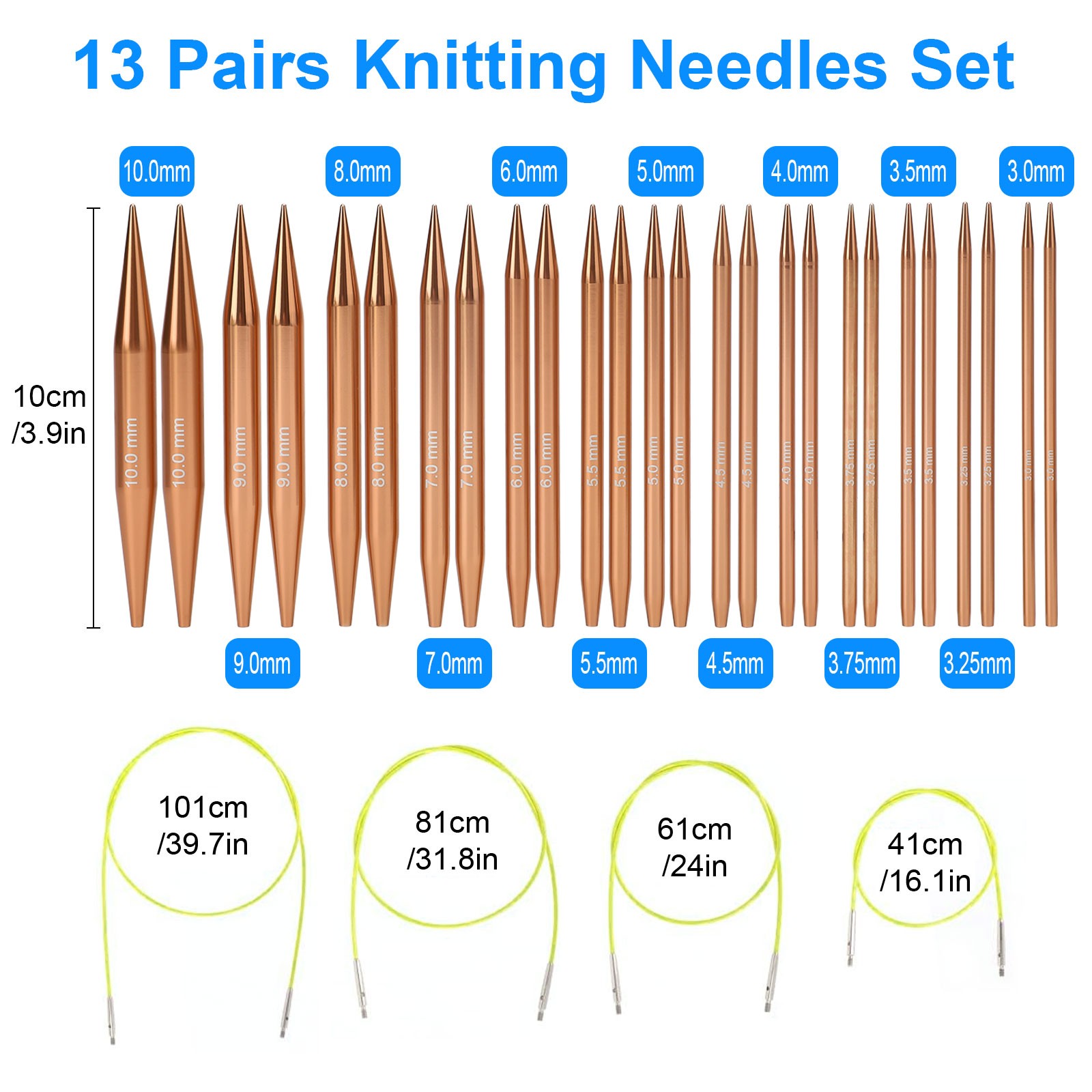Interchangeable Knitting Needle Set Wood Circular Crochet Hook 13 Sizes 4 Cables