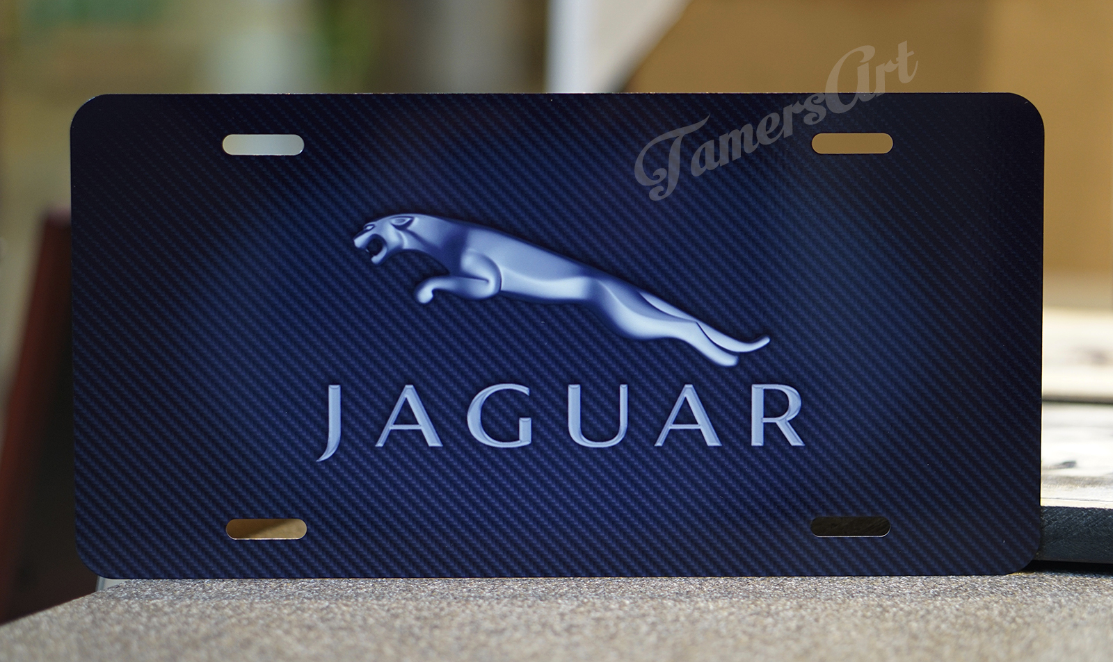 JAGUAR LICENSE PLATE BLACK CARBON FIBER ILLUSION,  MAde in USA