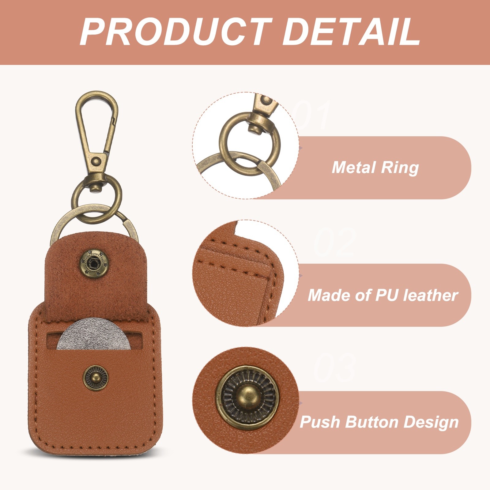 2 Pack Quarter Leather Keychain, PU Leather Key Ring Coin Case, Brown