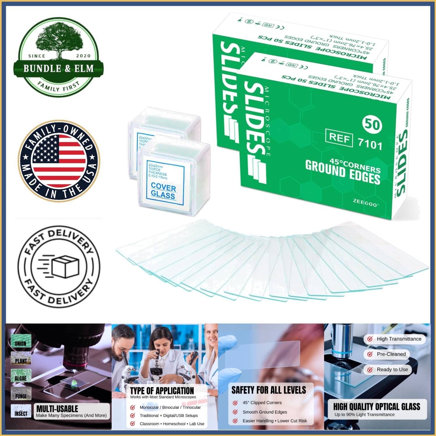 Complete Microscope Slide Set with 100 Slides and 200 Covers for Experiments