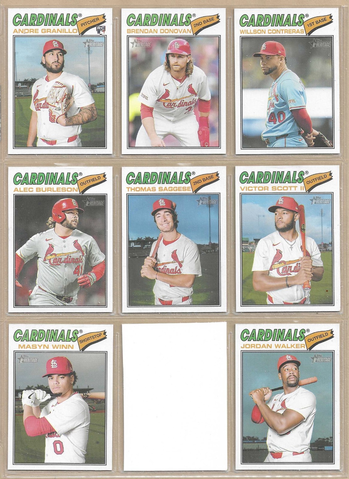 2026 Topps Heritage ST. LOUIS CARDINALS Base Team Set of (8) Winn Walker