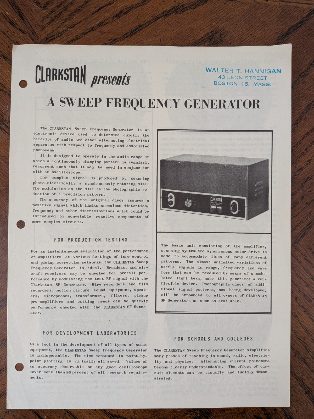 Clarkstan Corp. RV Variable Reluctance Pickup Cartridge & Sweep Generator Sheets