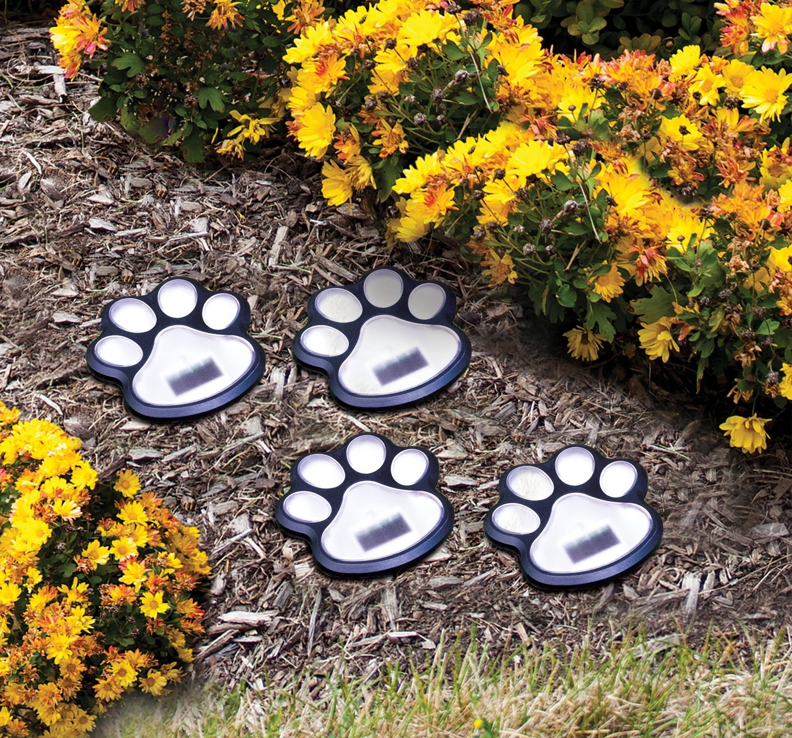 Wireless Set of 4 Solar Dog Paw Print Lights Garden Statue Lantern LED Path 3...