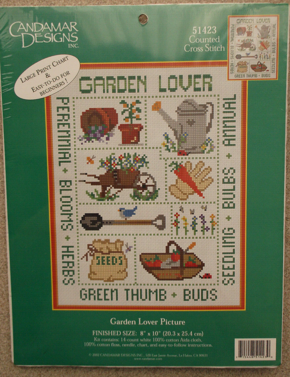 GARDEN LOVER PICTURE cross stitch kit new sealed 8 x 10 Candamar 2002