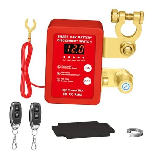 Remote Battery Disconnect Switch 12V, 240A Kill Switch for Car with Led red