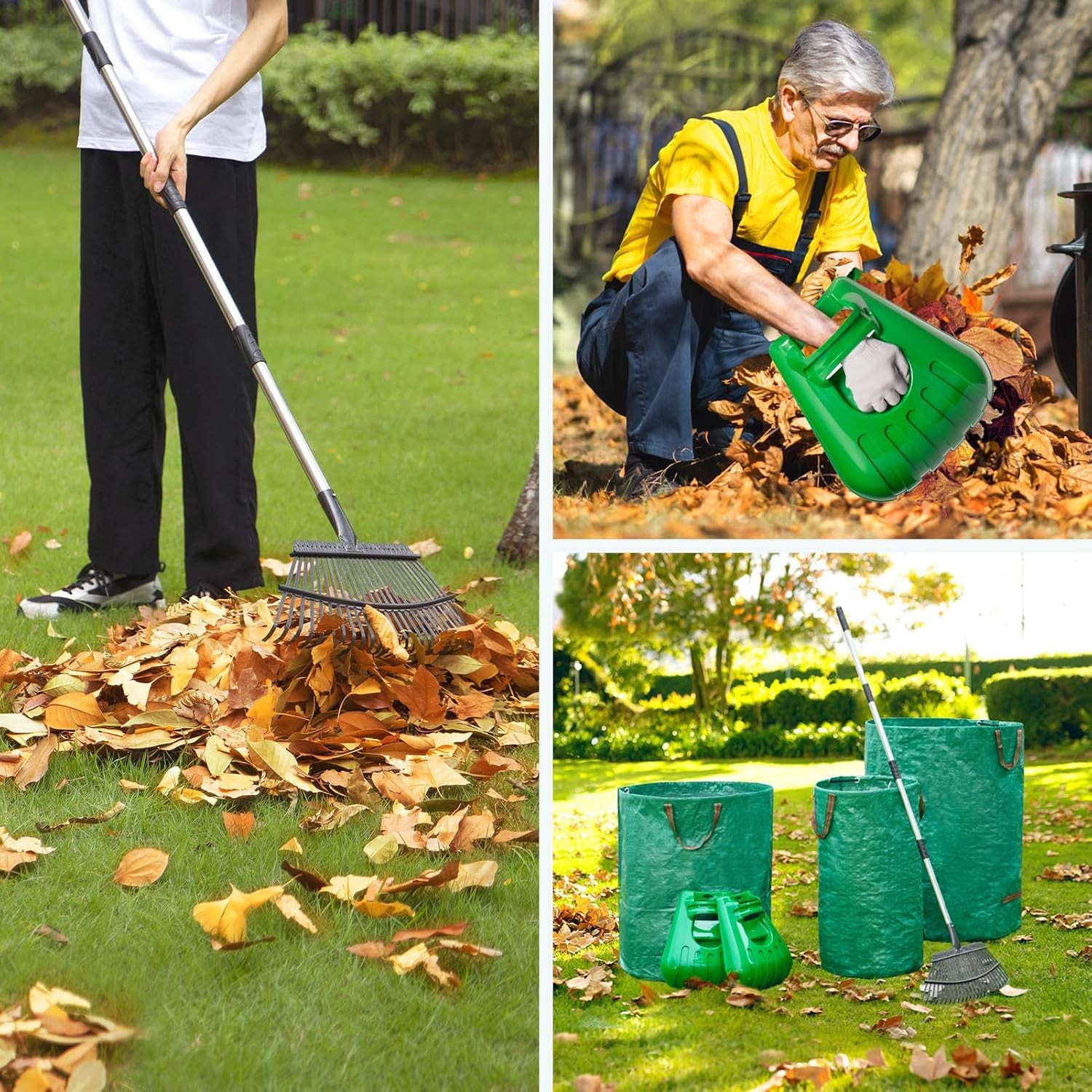 Adjustable Leaf Rake 8" Metal Garden Rake 29"-72" Extendable Handle