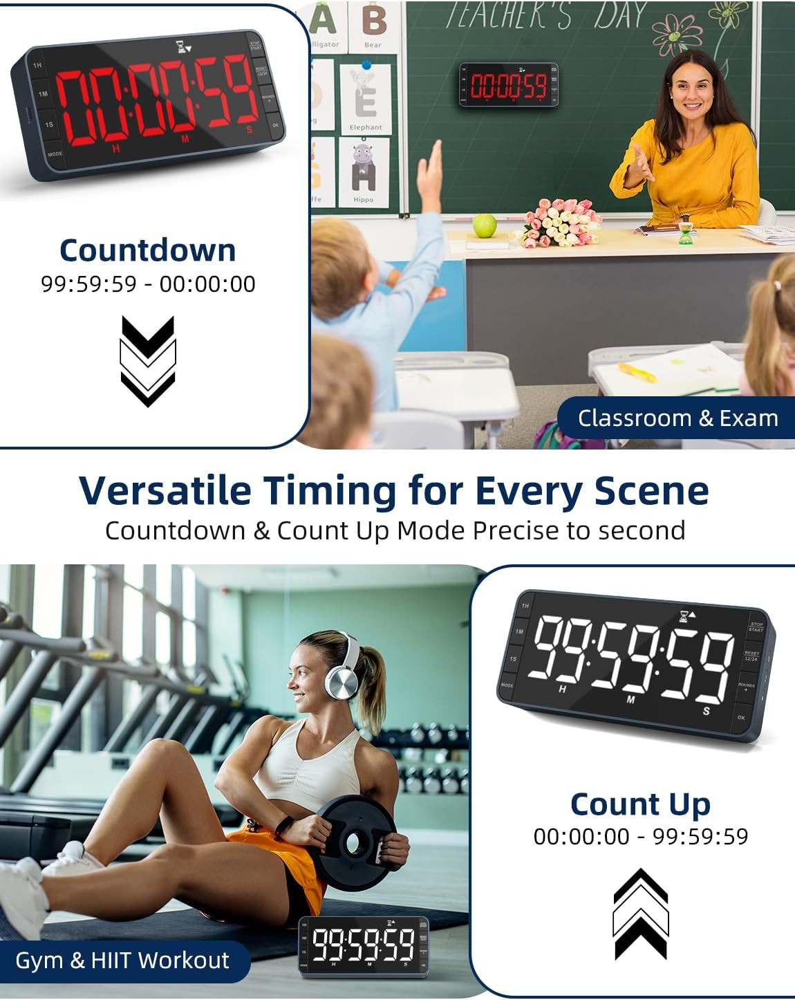 Large 7.8" Digital Timer with LED Display, Magnetic for Kitchen & Classroom | US