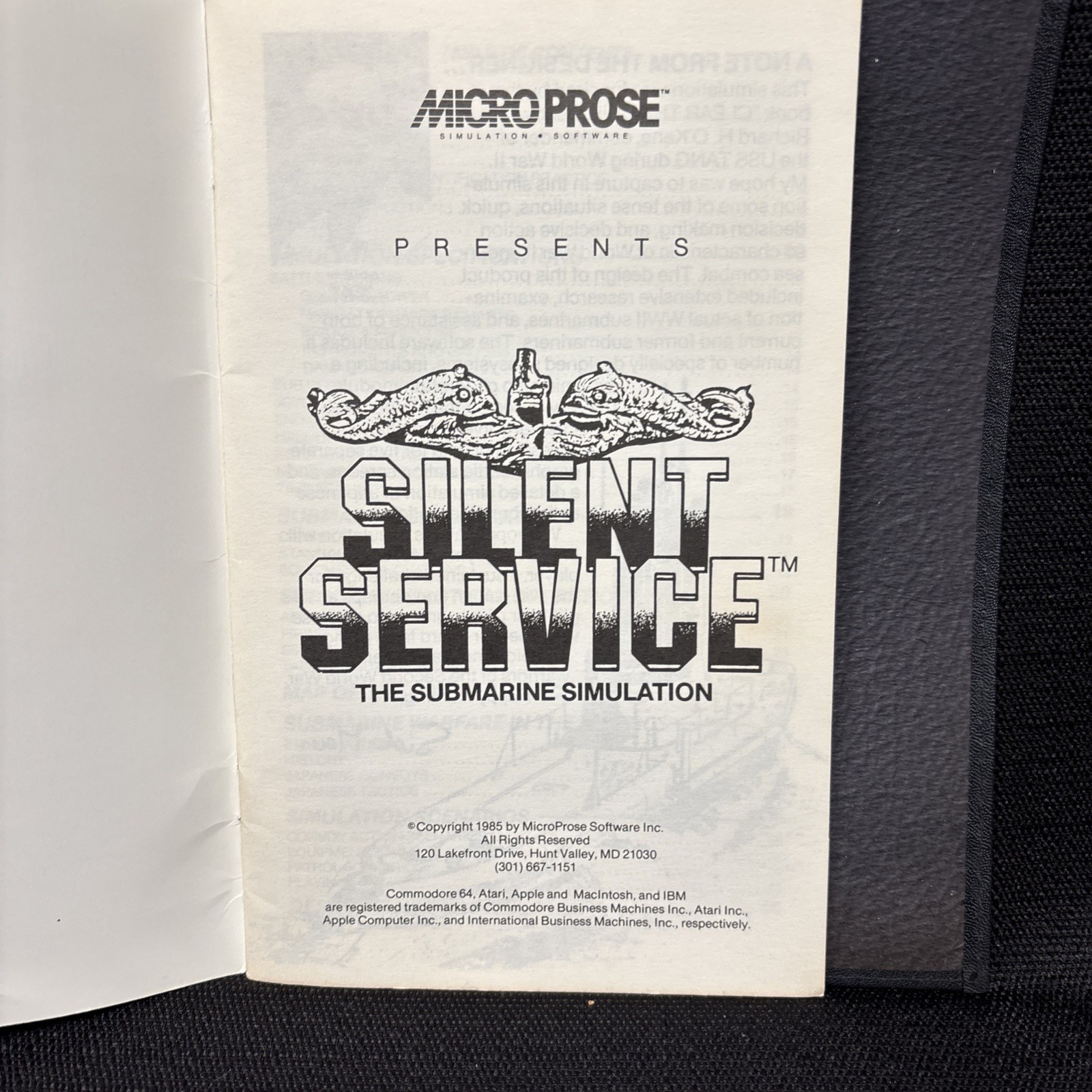 1985 SILENT SERVICE Tactical Operations Manual Submarine Simulation MicroProse
