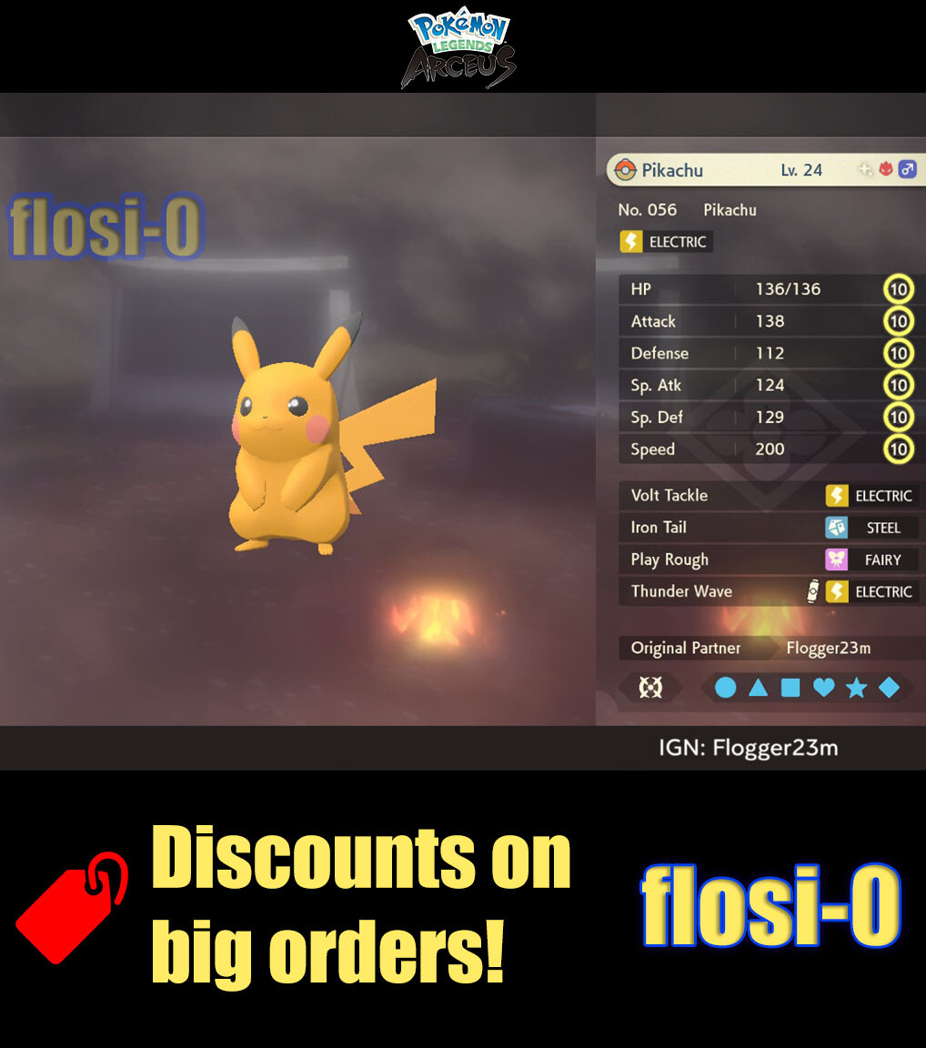 6IV Shiny Alpha Pikachu Max Effort Level Pokemon Legends Arceus