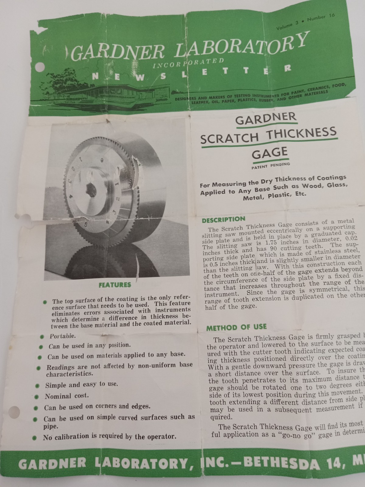Gardner Scratch Thicknes Gage