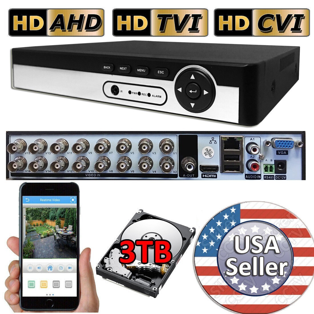 Sikker 16 Channel BNC DVR recorder with 3TB hard drive support Lorex 1080P cam