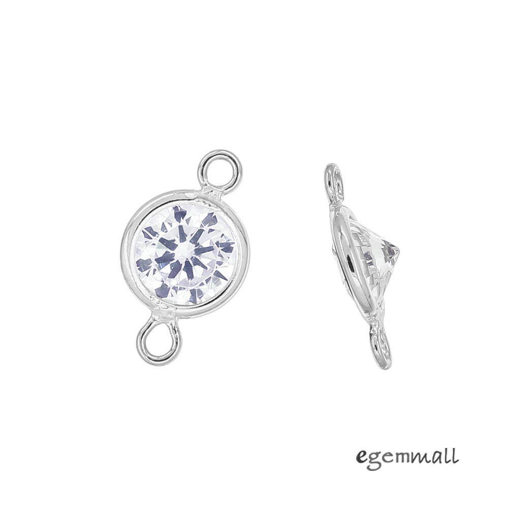 2 Sterling Silver Clear CZ Round Link Connector Beads 6.8x11.5mm #99264