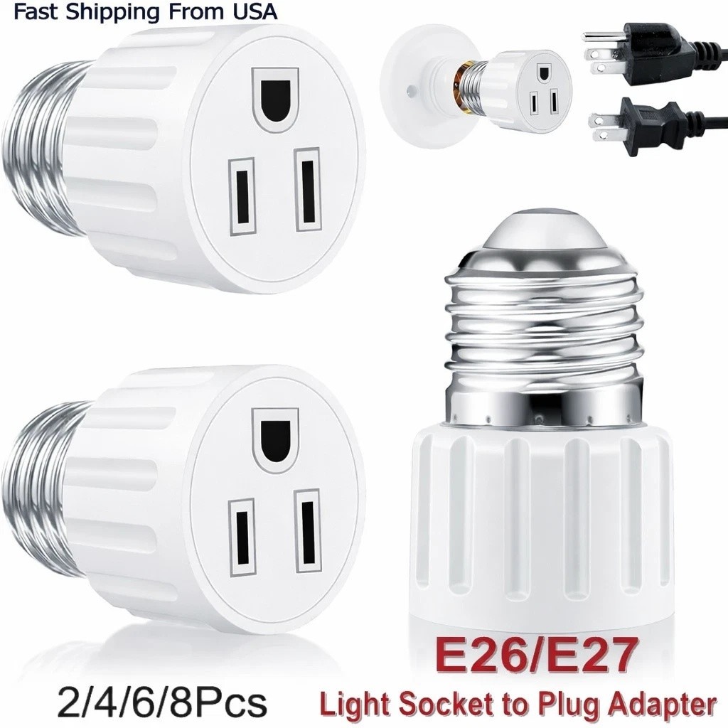 E26/E27 Light Socket to Plug Adapter 2/3 Prong Light Bulb Outlet Adapter 1 Pcs
