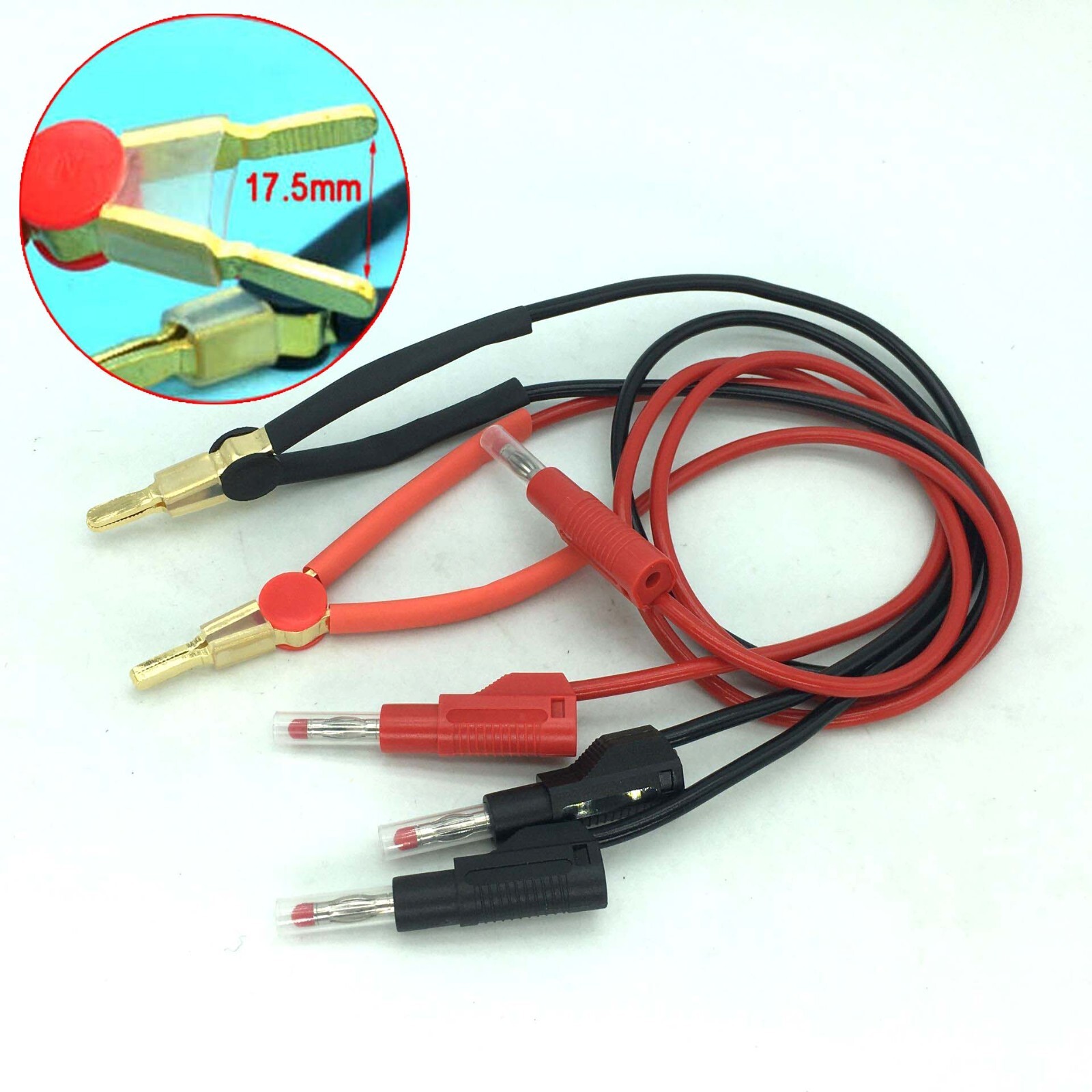 Copper LCR Kelvin Clip to Insulated Stackable Banana Plug Test Cable 100cm 14AWG