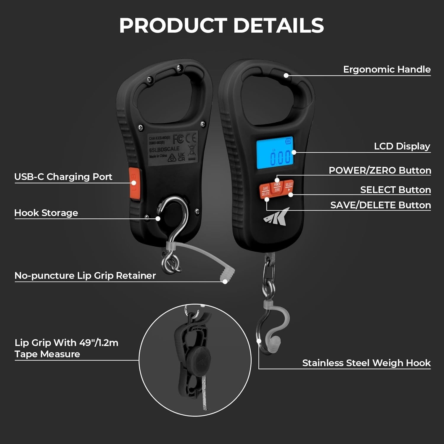 Ultra-Thin Digital Fish Scale, LCD Display, Ergonomic Handle