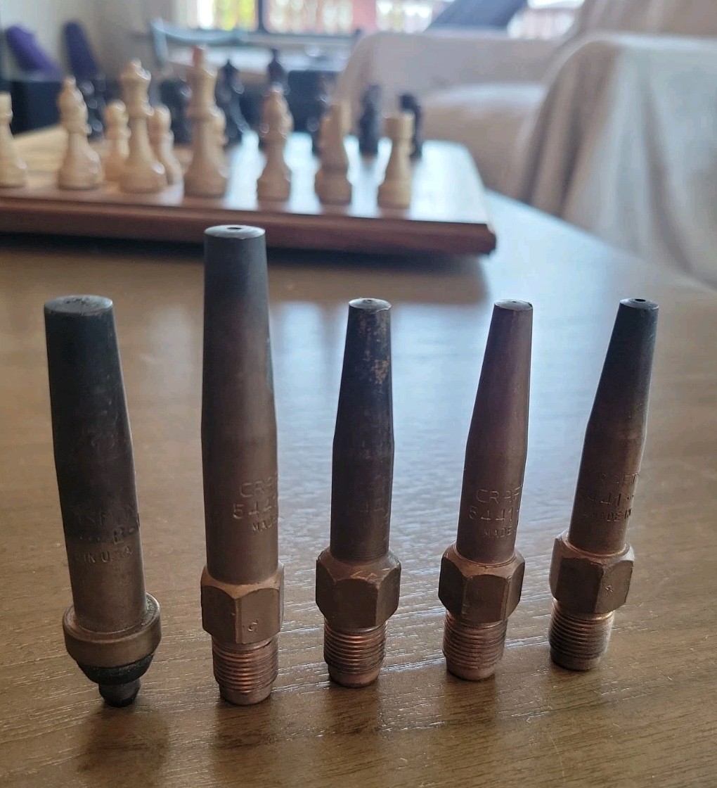Lot of 5 various vintage Copper Craftsman cutting and welding torch tips. 10oz.