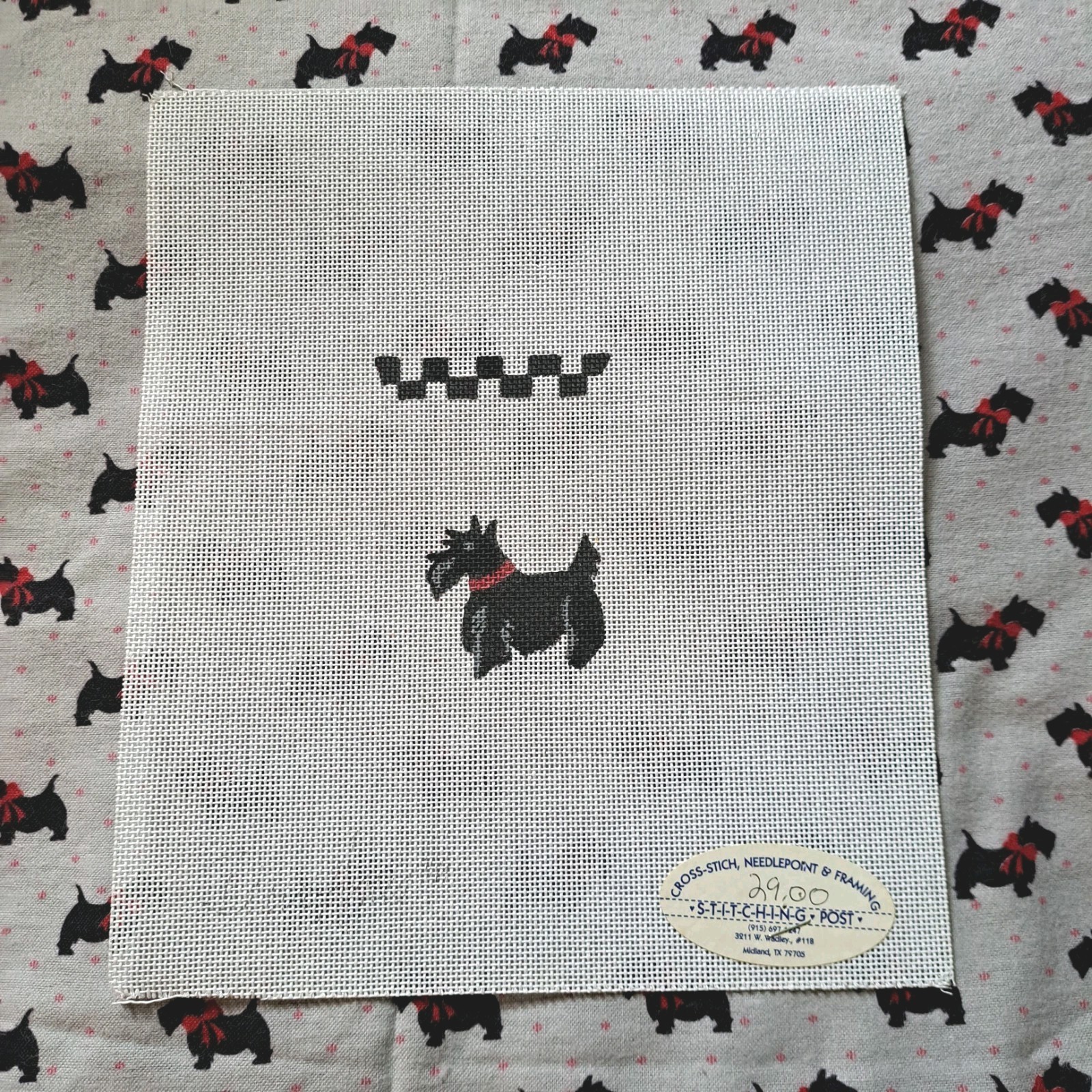 Scottie Dog Terrier  Needlepoint Canvas 9"x10" Dog Is 2"x2"