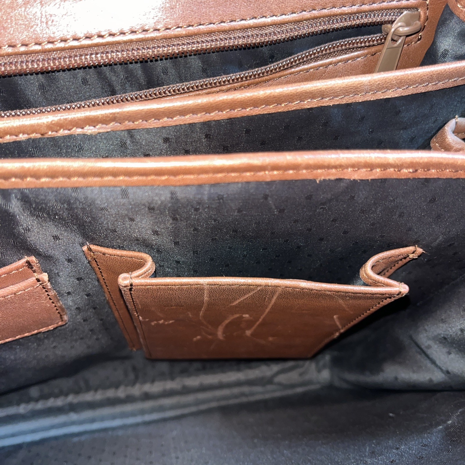 De Bon Brown Leather Computer Case or Brief Case with Shoulder Strap READ