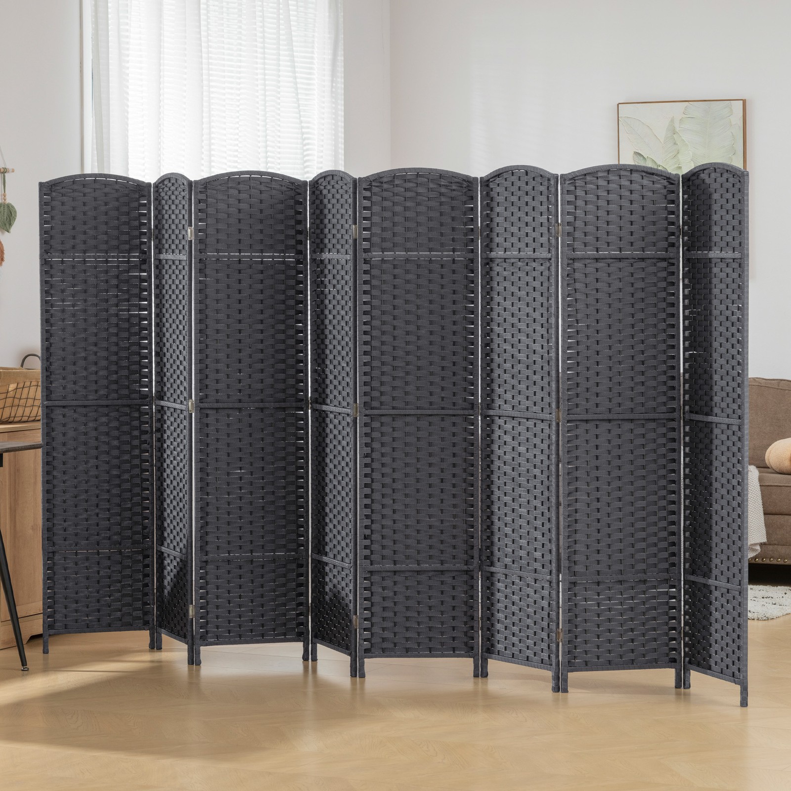8 Panel Room Divider Freestanding Folding Privacy Screen, Gray