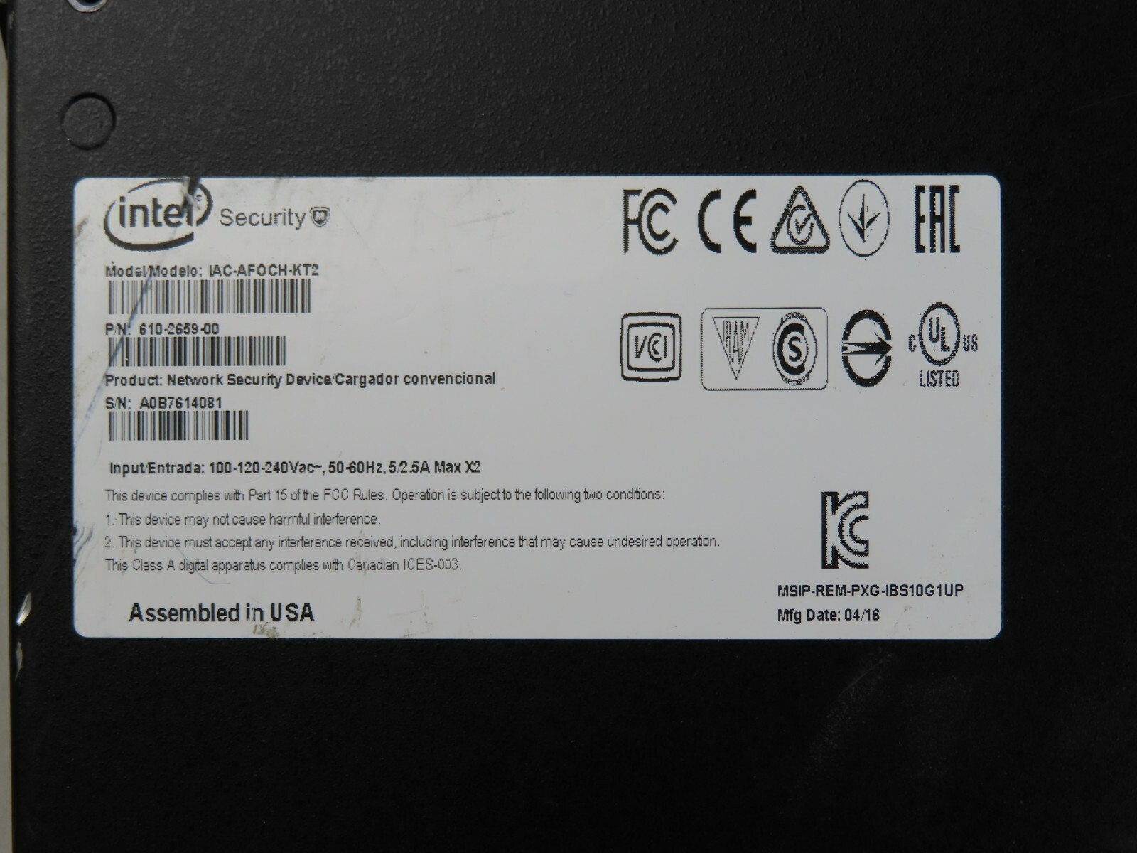 McAfee IAC-AFOCH-KT2 Active Fail-open Chassis Modular Expansion Base