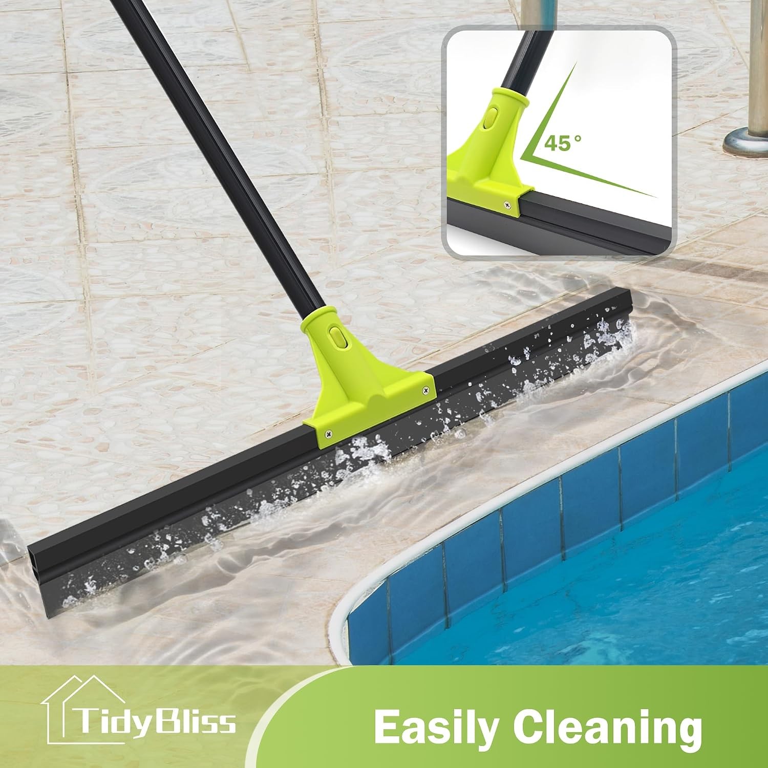 24" Heavy Duty Floor Squeegee, 62" Handle, Rubber Foam Water Scraper