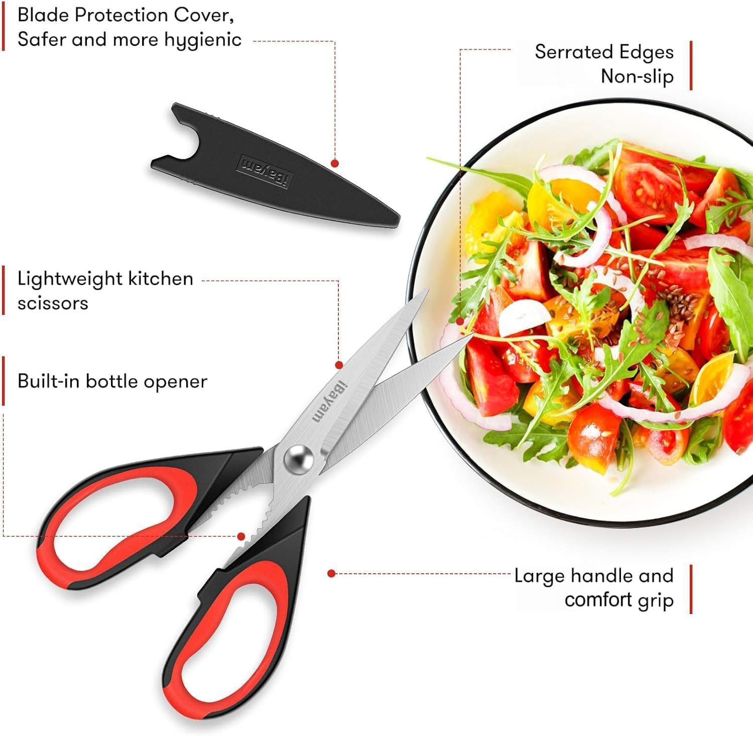 Kitchen Scissors All Purpose Heavy Duty 2 Pack with Protective Sheath, Stainless