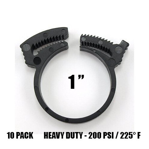 1" Heavy Duty Double Gripping Nylon Plastic Hose Clamps, 10 Pack