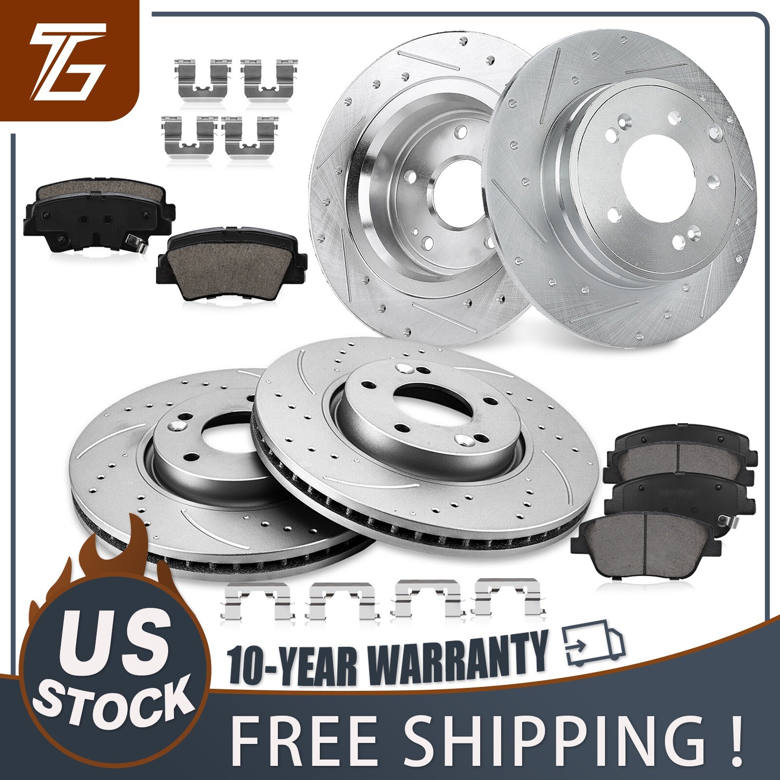 Front and Rear Drilled Brake Rotors Ceramic Pads Kit for Sonata Optima